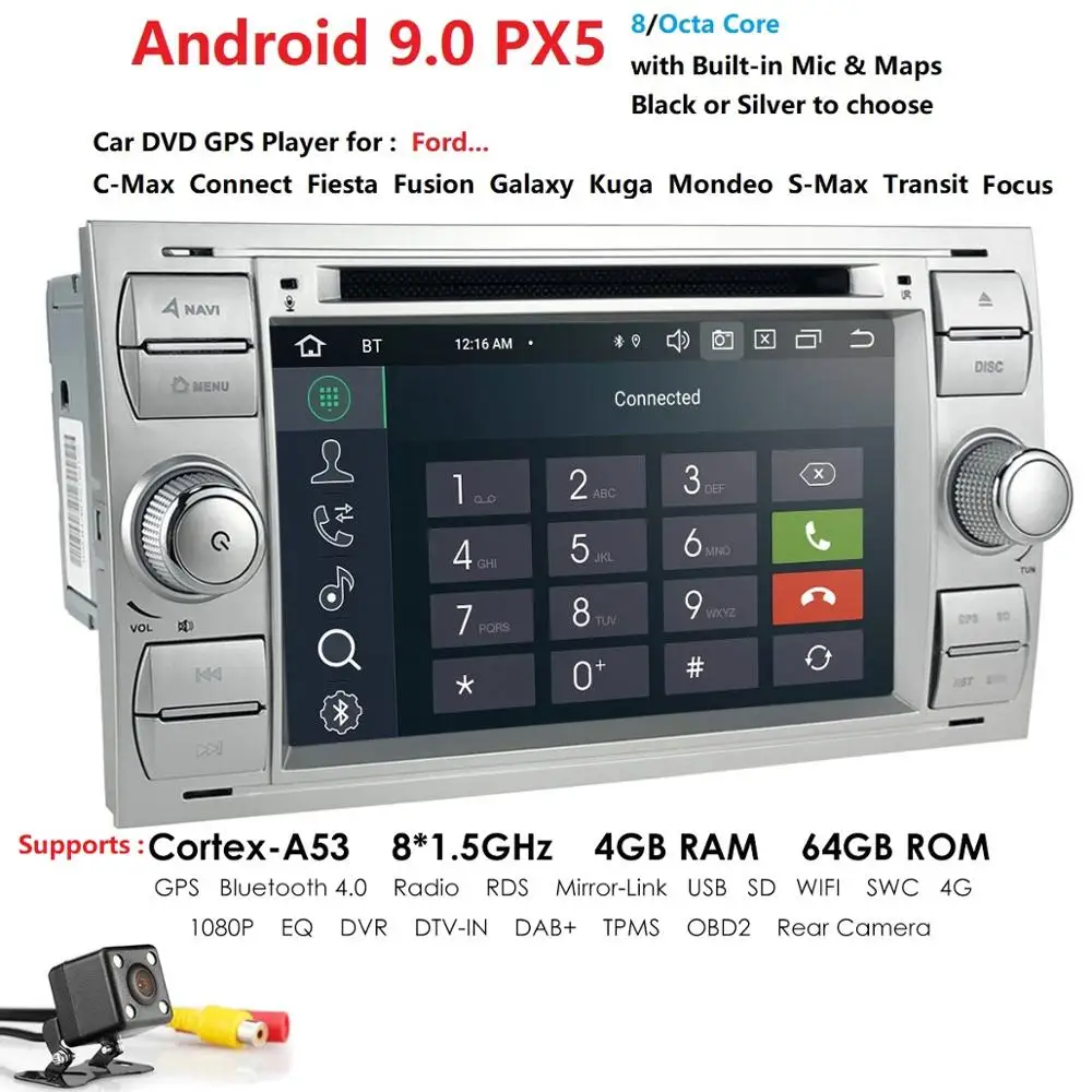 64G 8 ядерный Android 9,0 автомобильный аудио gps для FORD FOCUS C-MAX автомобильный dvd-плеер Автомобильный мультимедийный стерео головное устройство 1024*600 4 грамма CD PX5