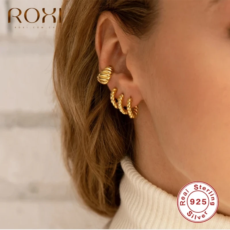 

ROXI Vintage Spiral Twist Cartilage Hoop Earrings for Women Men Punk Party Earrings 925 Sterling Silver Pendientes Mujer Aros