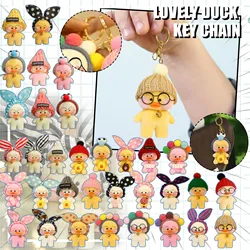 Llavero Kawaii Cafe Mimi de 10cm para niños, muñeco de peluche de pato amarillo, anillo, regalo de cumpleaños