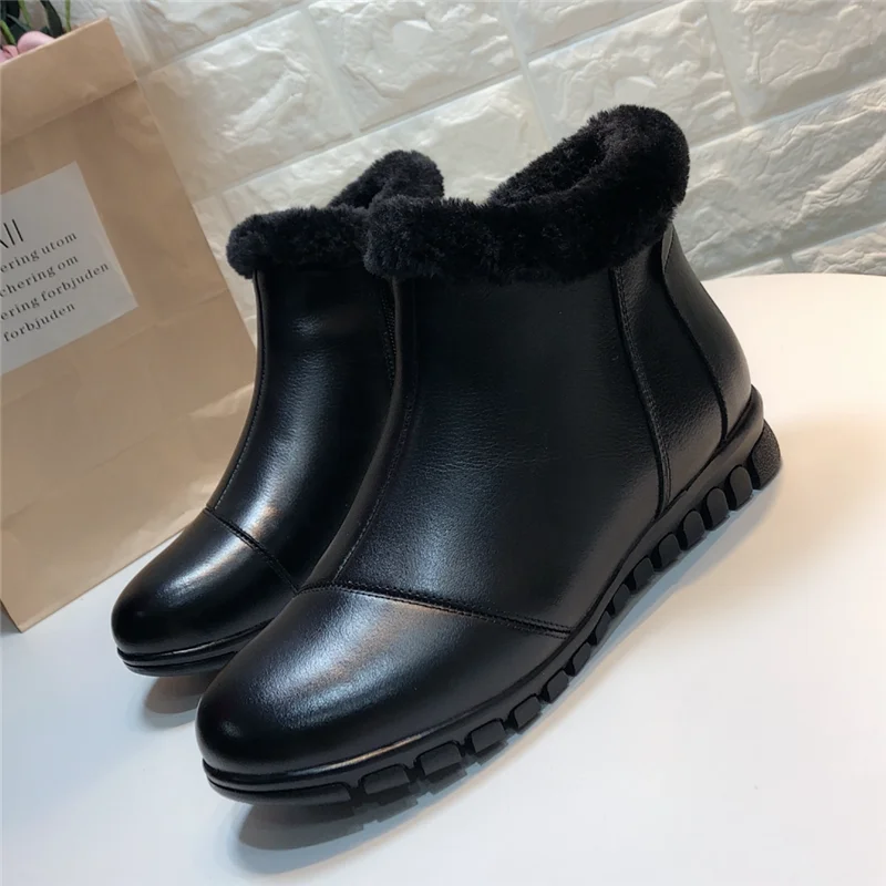 

Woman 2019 woman genuine leather Fur Snow Boots For Women Winter Ladies shoes black ankle Boots wedges heels mother shoes