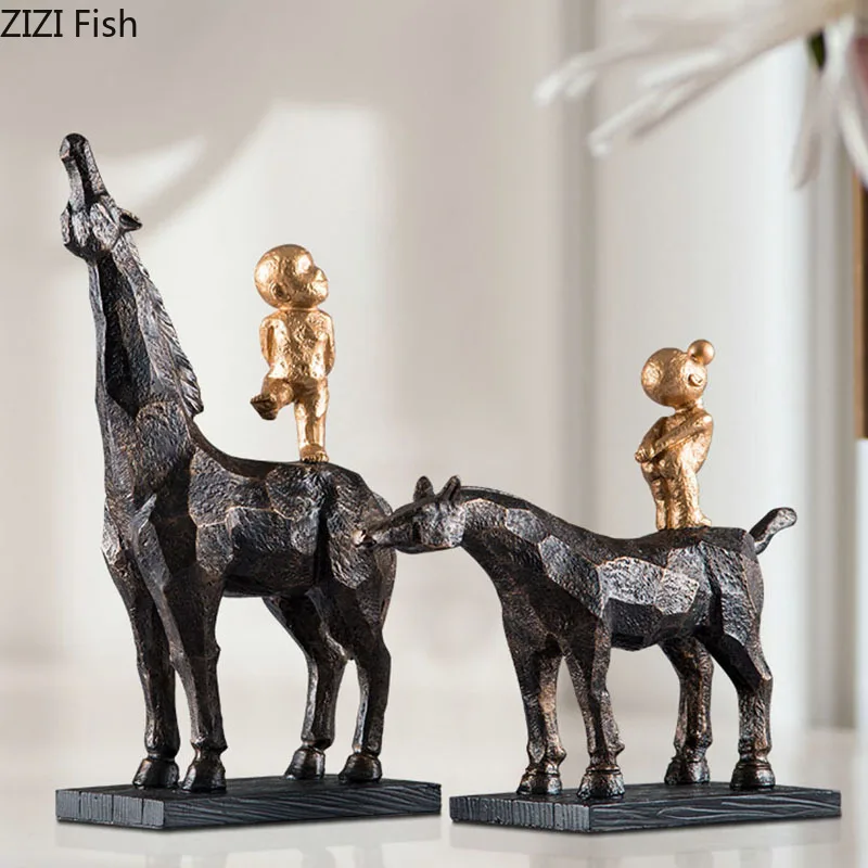 

Симпатичные украшения в виде черной лошади для мальчиков, настольное украшение, Абстрактные Художественные изделия из смолы, скульптура для украшения гостиной, предметы интерьера