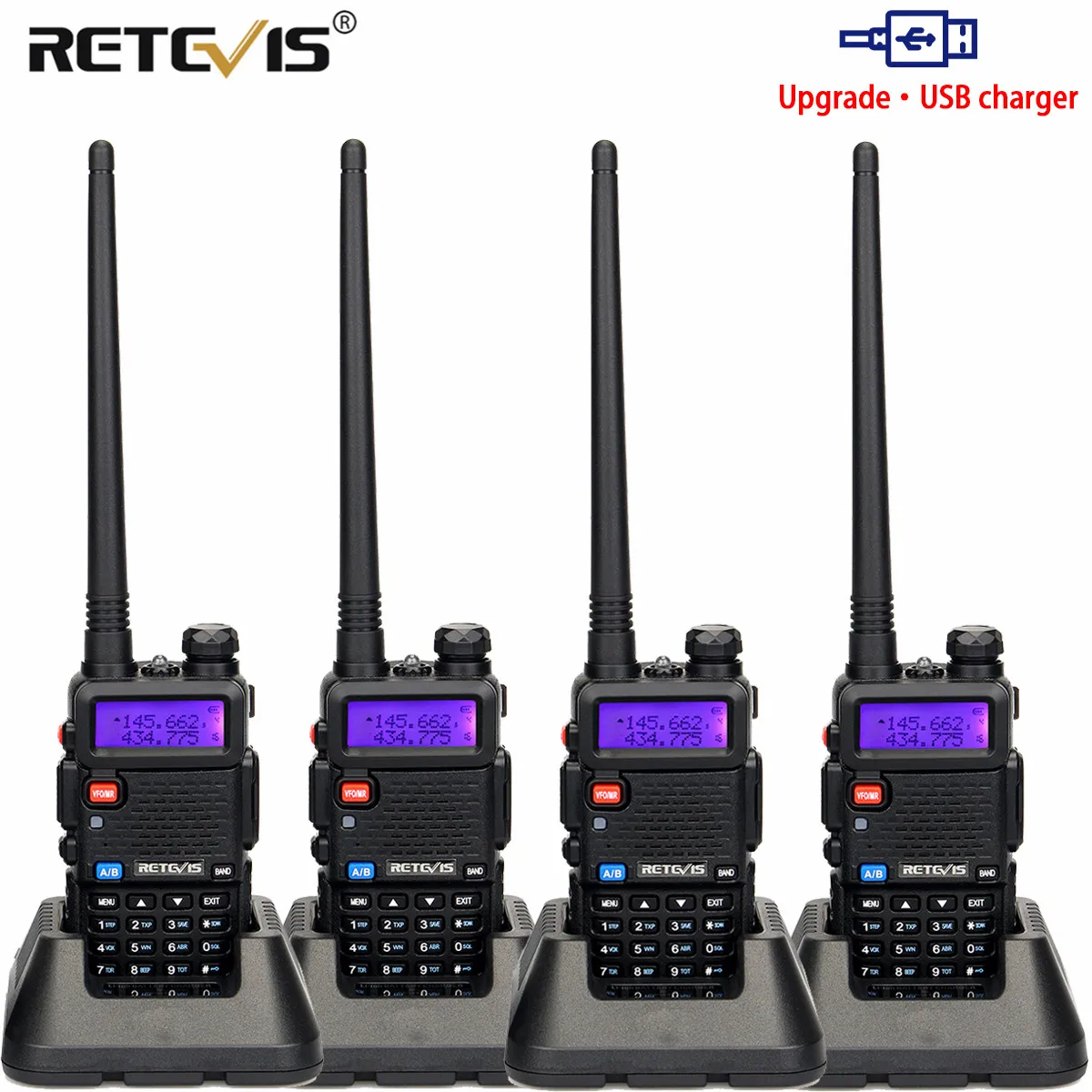 Portable Radio Walkie Talkie 4pcs USB Charge Retevis 5W RT5R 128CH VHF UHF Dual Band Amateur Radio Transceiver 2 Way Radio RT-5R