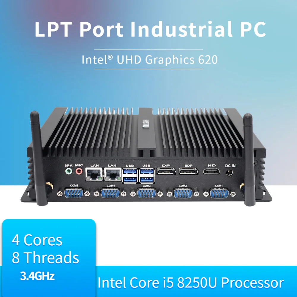 

HYSTOU H4 mini industrial pc i5 8250u i7 8550u M.2 SSD WIFI Windows 10 dual LAN 6 COM HDMI EDP DP LPT port nuc computer 64G DDR4