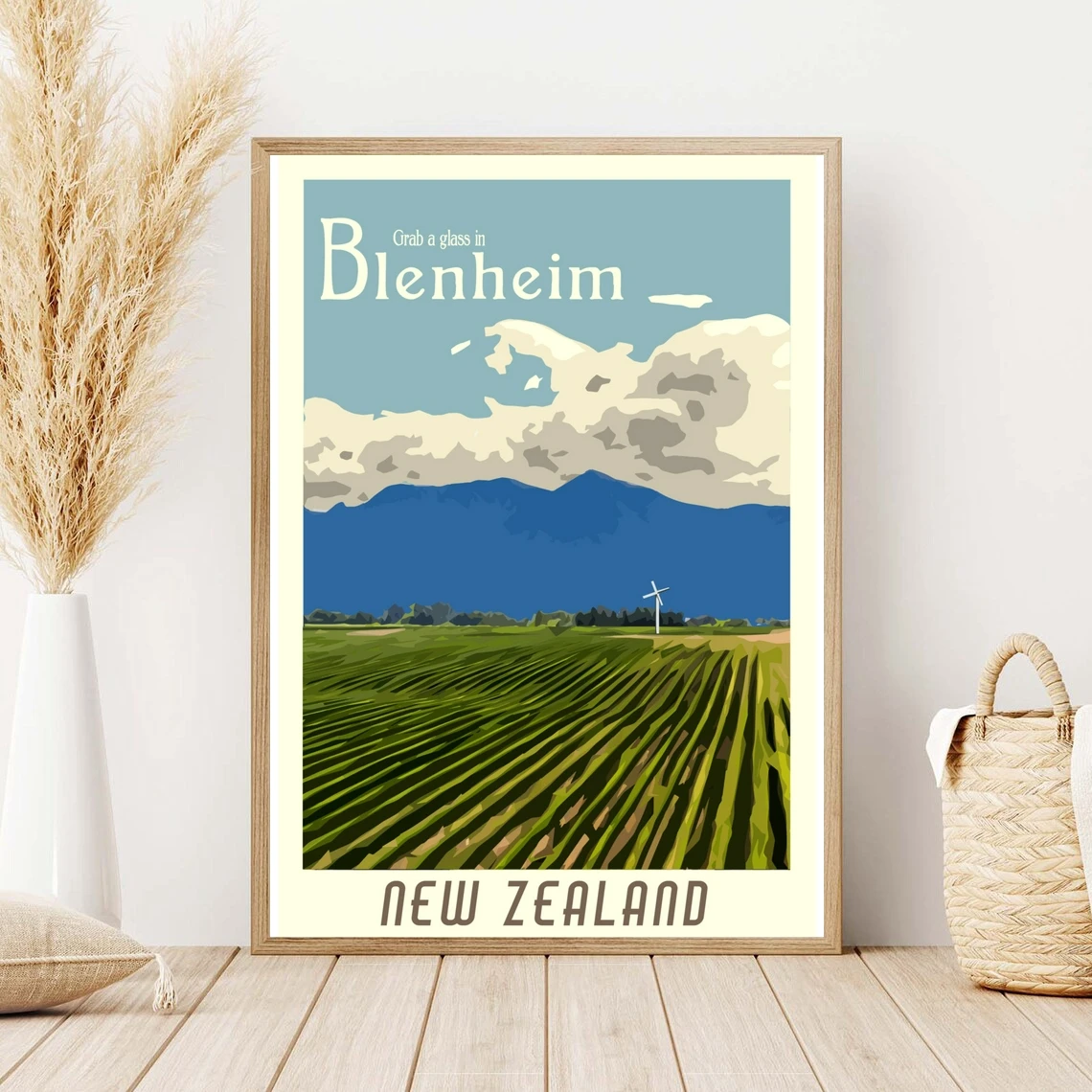 Reprint Of A Vintage Travel Poster To Blenheim Nz, Art Retro Vintage Poster Print Home Decor