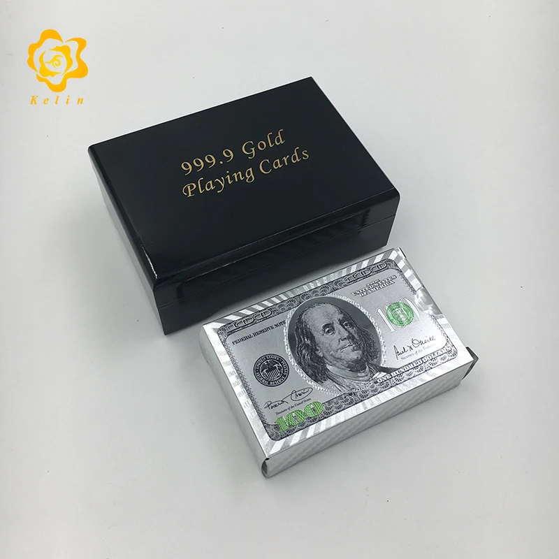 Игральные карты для покерных игр золотистого/серебристого цвета с деревянной