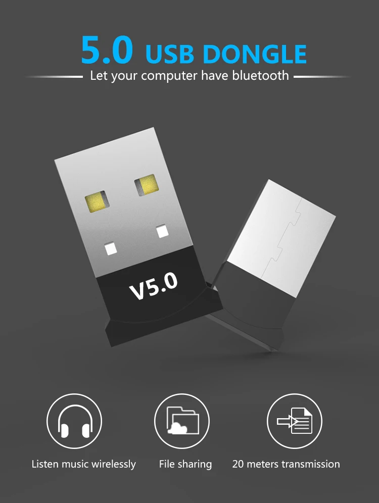 Bluetooth адаптер 5,0 USB Настольный компьютер Бесплатный привод Bluetooth аудио приемник ключ Музыкальный Аудио приемник передатчик