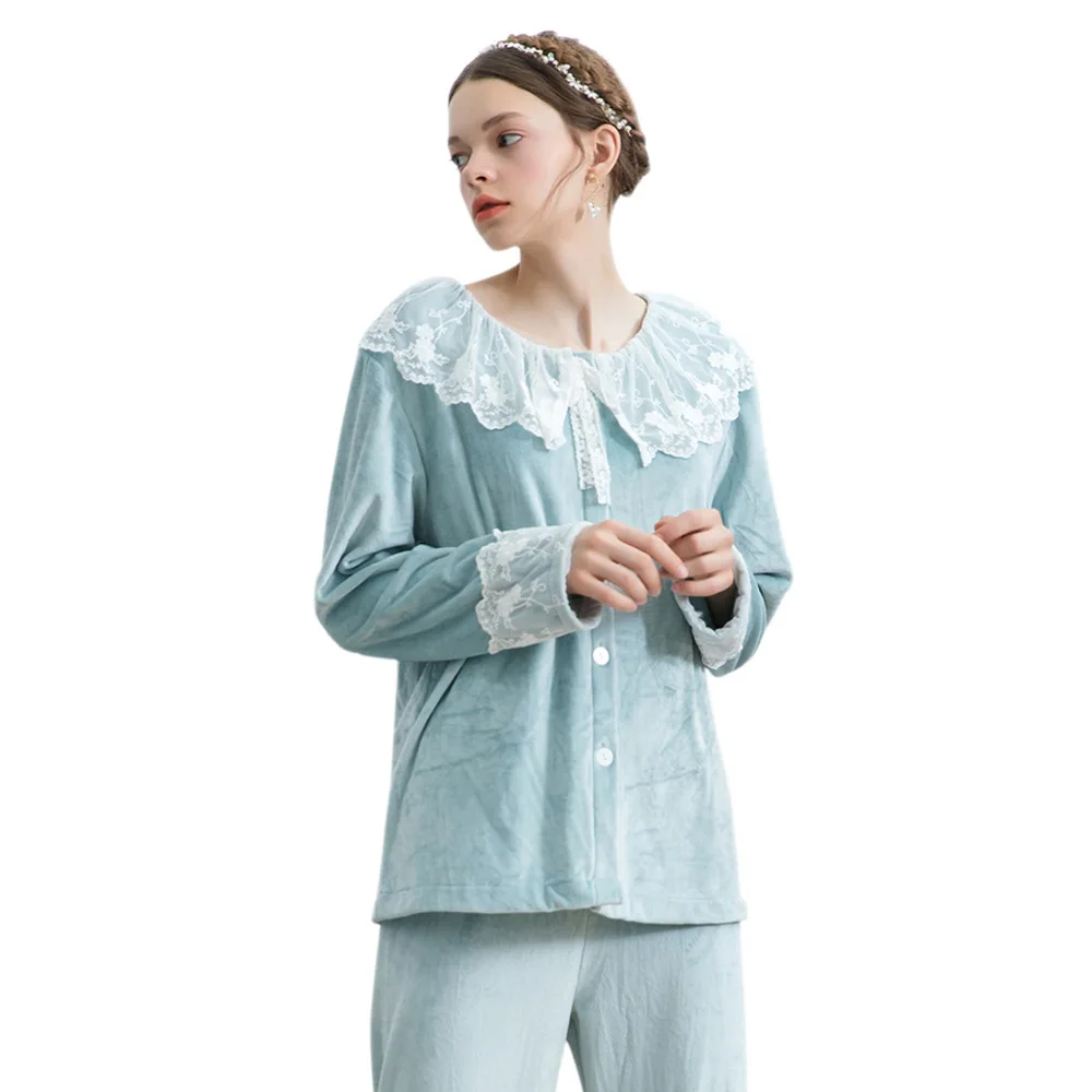 

According To Legends Cute Lace Collar Flannel Home Women's Suits New Japanese Cardigan Long Sleeve Pajamas Women Autumn