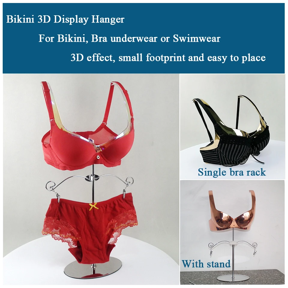 34C cup size Lady Bra display plastic hanger Plated metal effect Bikini  show model for professional