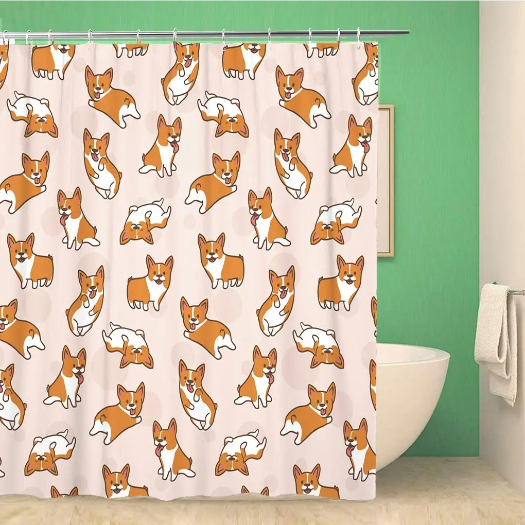

Bathroom Shower Curtain Dog Cute Adorable Character Doing Different Activities Funny Happy Nature 72x78 inches Waterproof Bath