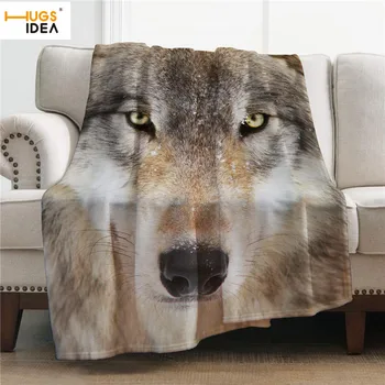 

HUGSIDEA 2020 Soft Keep Warm Blanket 3D Cool Wolf Design Sofa/Couch Blanket Spring Air Condition Blanket Multi Color Blanket