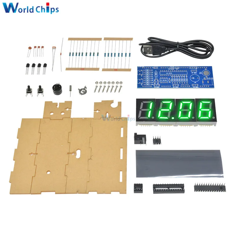 DIY KIT Электронные часы светодио дный led Micro control ler Kit цифровые часы время световой контроль температуры термометр красный/синий/зеленый/белый