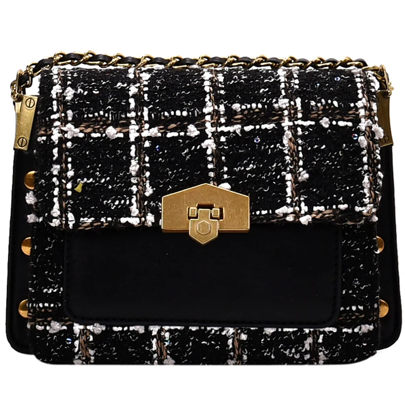 

191222 iVog New Arrival Everyday Female Small Crossbody Messenger Handbag Black Quilted Chain Hand Bags for Women 2019