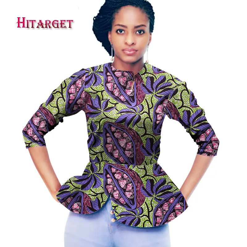 Новинка Дашики африканская женская одежда Bazin Riche модный элегантный короткий топ с круглым вырезом рубашки Анкара африканские Топы Одежда WY798 - Цвет: 15