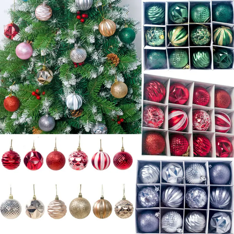 12Pcs Christmas Tree Decorations Balls Xmas Ornament Ball Glitter Hanging Ball Home Party Pendant Decor Prop Gifts Supplies