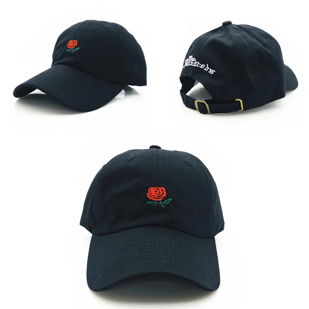 100% хлопок вышитая Роза черная шапка пустая snapback хип хоп папа дизайнерские шапки