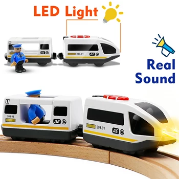 

Battery operated Railway Engine with Train Car Wood Toy fit T-hmas Wooden Brio Railway Kids Electric Train Toys Magnetic Slot