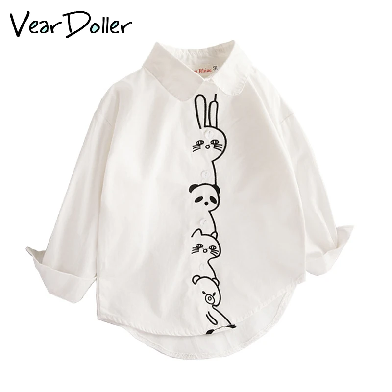 VearDoller Girls Shirts Spring Autumn Long Sleeve Tops Cute Cartoon Animal Pattern Children's Clothing Casual Baby Girl Blouse | Детская