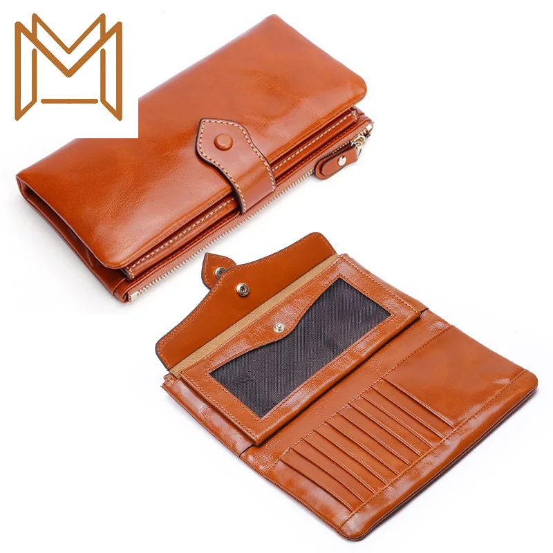 

Head Layer Cowhide Hand Package Genuine Leather Oil Wax Wallet Long Wallet