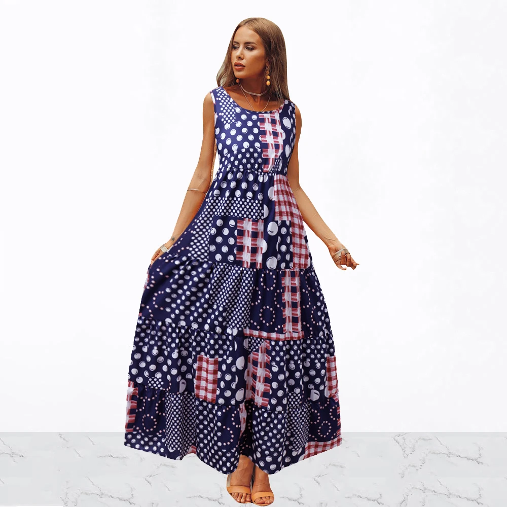 round neck polka dot maxi dress