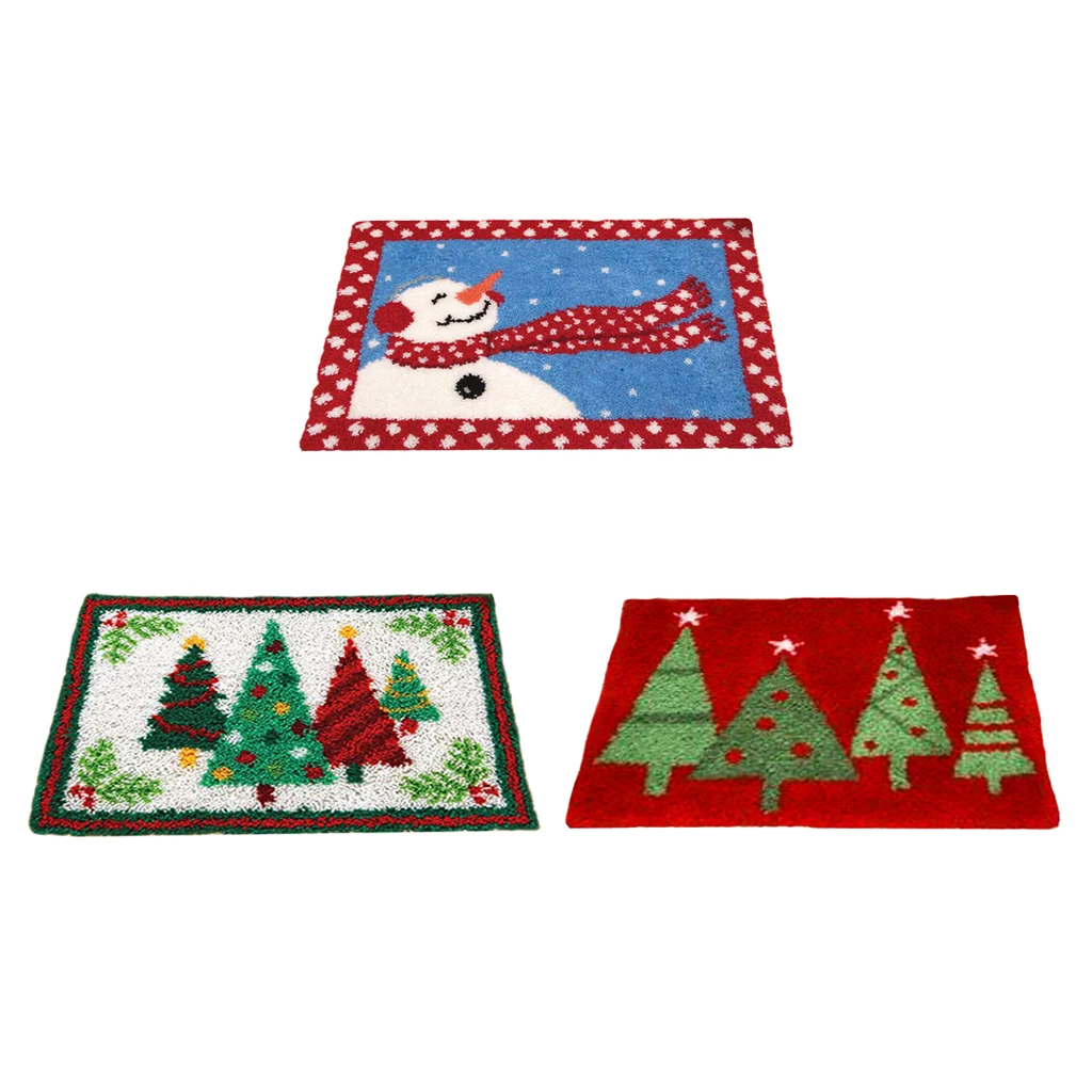Christmas Model Latch Hook Kits for DIY Carpet Pillow Cover Sofa Cushion XMAS with Pattern Printed 20X14 inch