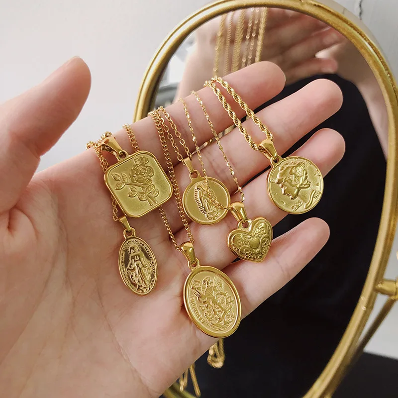 Amaiyllis 18K Gold Portrait Coin Cross Peach Heart Angel Charms Vintage Pendant Accessories For Women Diy 18k Necklaces