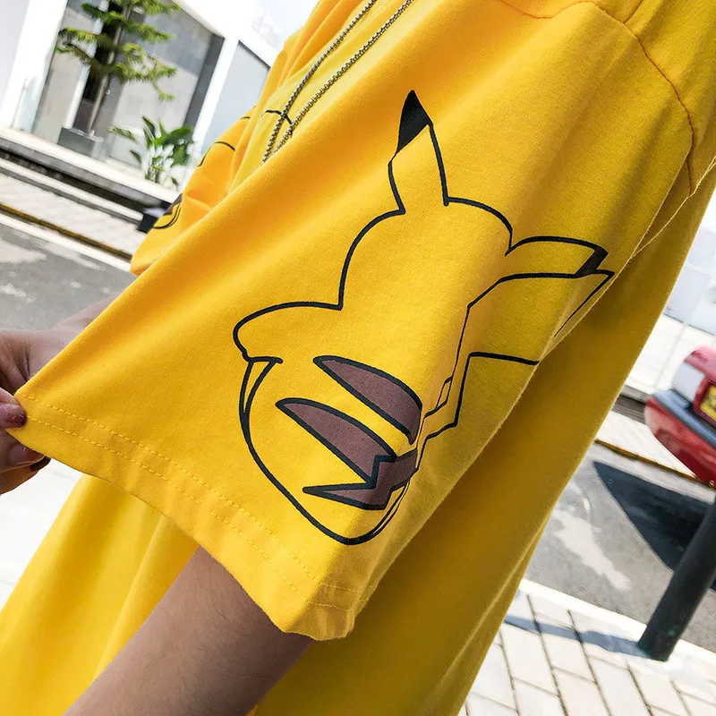 Футболка Пикачу в Корейском стиле Ulzzang Harajuku, Женская весенне-летняя футболка, Повседневная негабаритная футболка с короткими рукавами для девочек, Kawaii, Топ в стиле хип-хоп