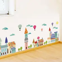 Съемный мультфильм наклейки на стене дома детская комната украшения цвет маленький город наклейки плинтус AM9176
