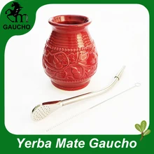 1 компл./лот нежный Парагвай Yerba Коврики кальян комплекты Керамика чашки цвет красного вина с Коврики Bombilla соломы и щеточка для чистки