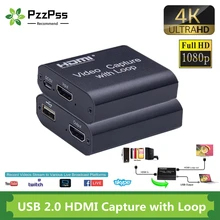 

PzzPss 1080P 4K HDMI Video Capture Card HDMI To USB 2.0 Video Capture Board Game Record Live Streaming Broadcast TV Local Loop