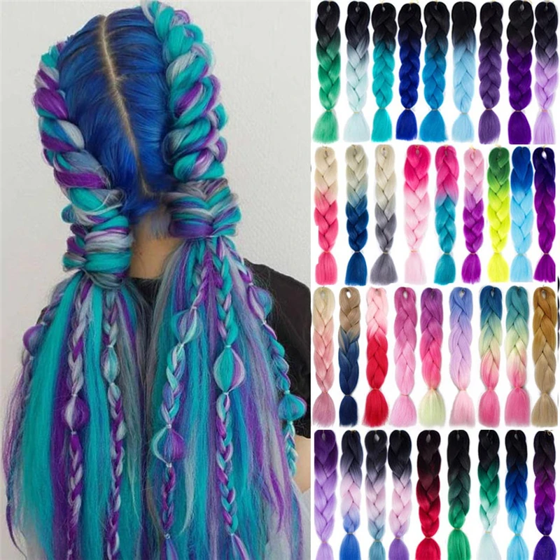 SmartBraid-trenzas de pelo sintético de 24 , extensiones de cabello trenzado de Color arcoíris, Ombre Jumbo, 100g, venta al por mayor