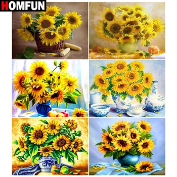 

HOMFUN Full Diamond Embroidery "Flower sunflower vase " Diamond Painting Cross Stitch Patterns Rhinestone Unfinished Home Decor