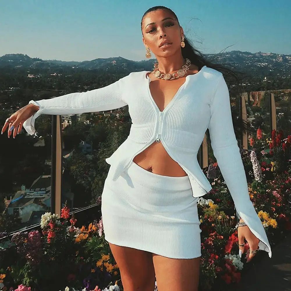 

Women Autumn Sexy Double Zipper Streetwear Cardigan Ladies Knitted Tight Short Crop Tops Fashion Sweater