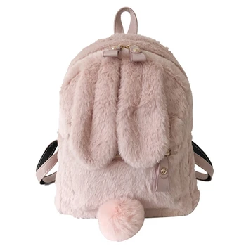 

Women Cute Rabbit Ears Backpack Faux Fur Shoulder Bag Fluffy School Bag Satchel Rucksack