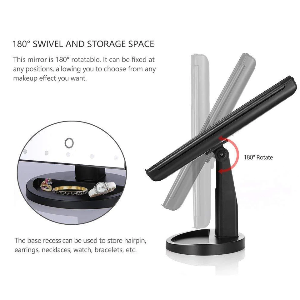 Flymiro Specchio Trucco, Specchio per Il Trucco con Luce 1x / 2X / 3X Trifold ingrandente 21 LED Touch Screen, Regolabile a 180° Specchio cosmetico per Il Trucco per viaggio(Oro