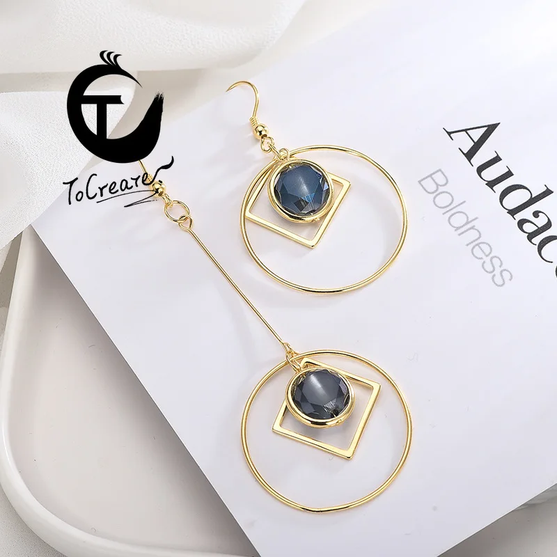 

Fine Silver Western Style Crystal Earrings Geometric Delicate Temperament Personality Asymmetric Easy Matching Ear Hook Handmade