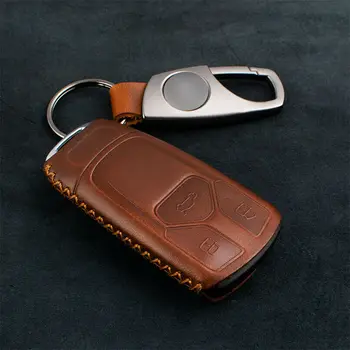 

Retro Brown Leather Smart Key Cover FOB Shell For Audi 2017-2019 A4 A5 Q5 Q7 TT