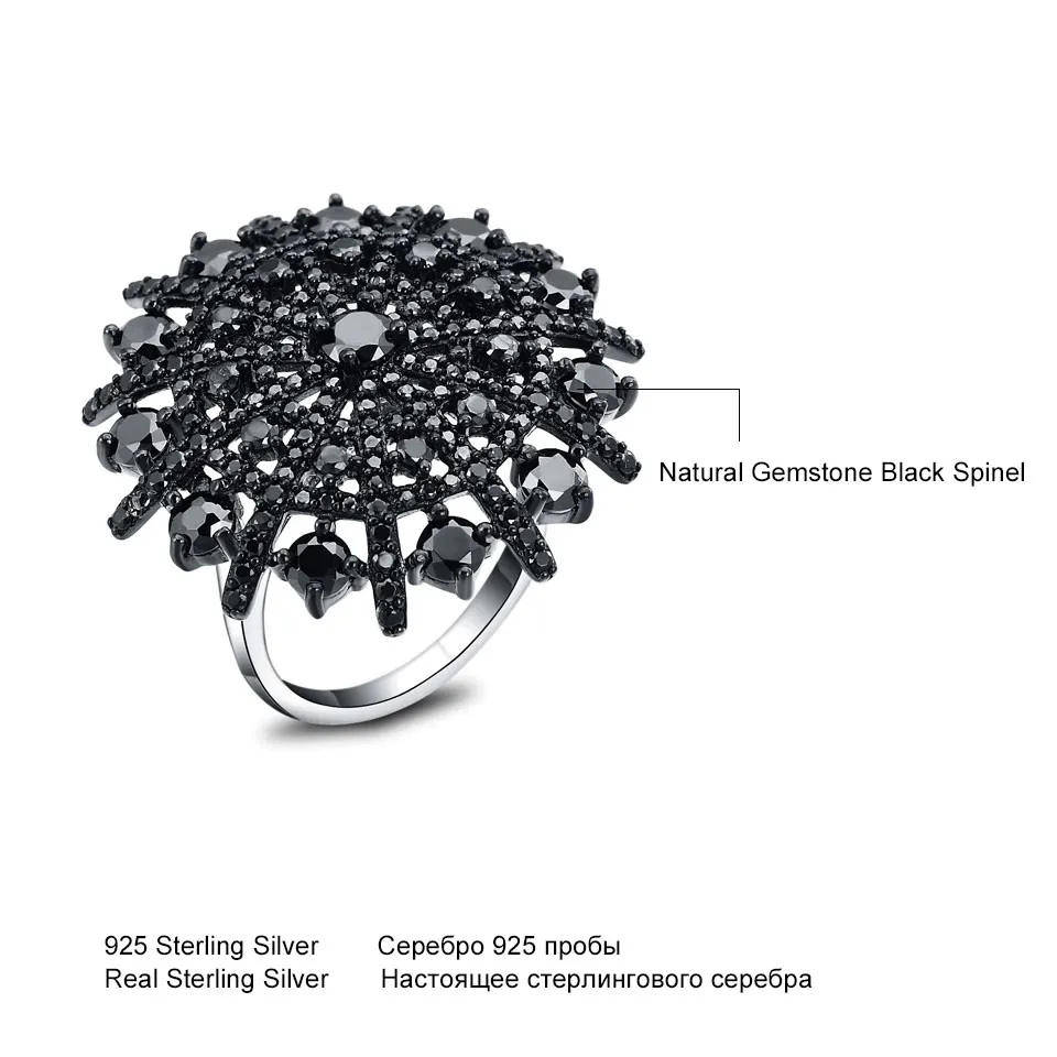 UMCHO Gemstone Natural Black Spinel Ring Female Solid 925 Sterling Silver Rings For Women Round Wedding Engagement Jewelry Gift silver ring wedding rings silver rings gemstone ring natural stone ring