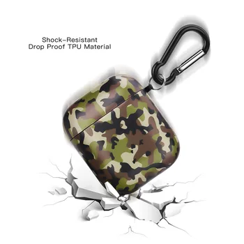 

Army Camo Camouflage Earphone Cover for Airpods TPU Soft Earphone Case for Apple Airpods 1 2 Matte Design with Hanger Hook