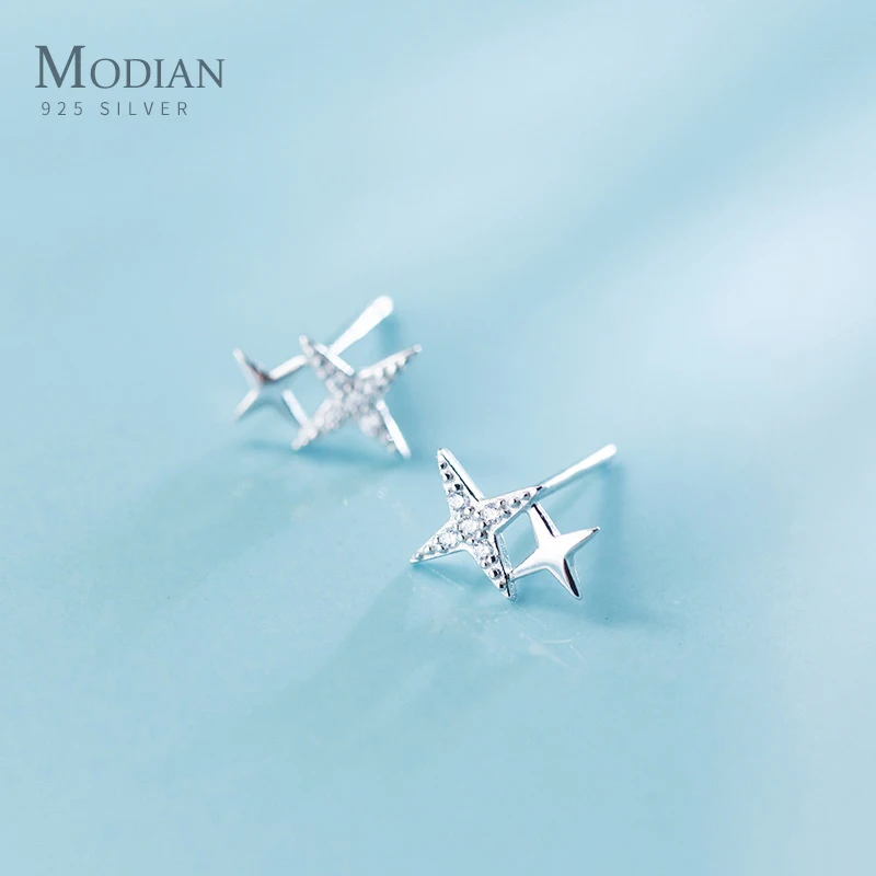 Modian Luxury Clear CZ Sparkling Stars Cute Galaxy Stud Earrings Fashion Female Real 925 Sterling Silver Jewelry For Women Gift