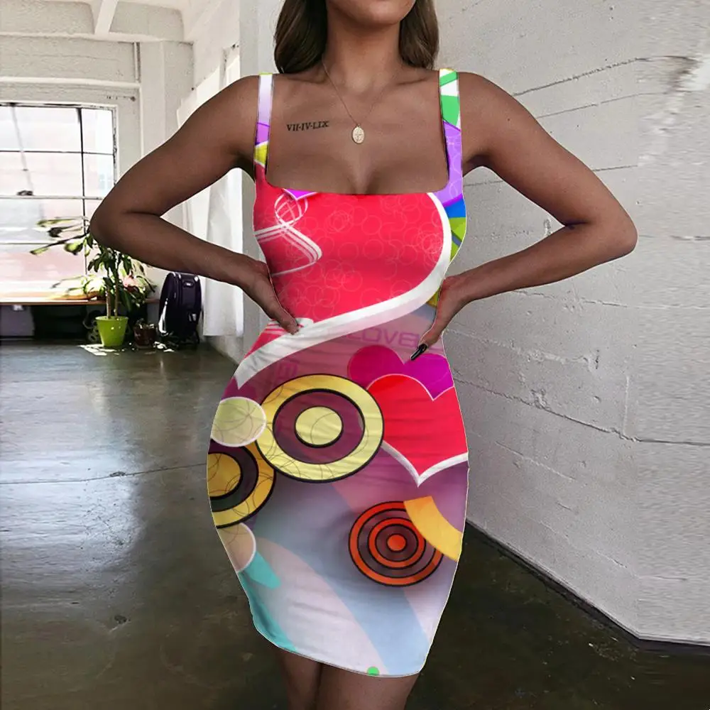 

KYKU Brand Love Dresses Women Couples Vestido Sexy Tanabata Ladies Dresses Colorful Sundress Womens Clothing Club Beach Boho