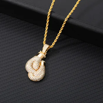 

Retro Boxing Gloves Pendant Necklace Fashion Men Long Chain Gold Color Iced Cubic Zircon Necklace & Pendant For Boys Gifts