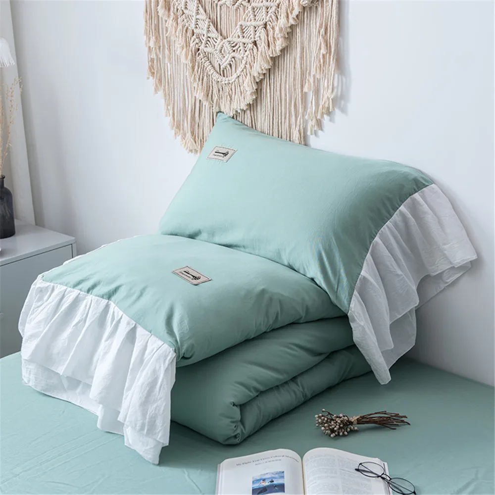 

Cotton Washing Contrast Color Summer Quilt Three Four-piece Set Fish Beauty Flounced Hem Princess Style Summer Cool Airable Cove