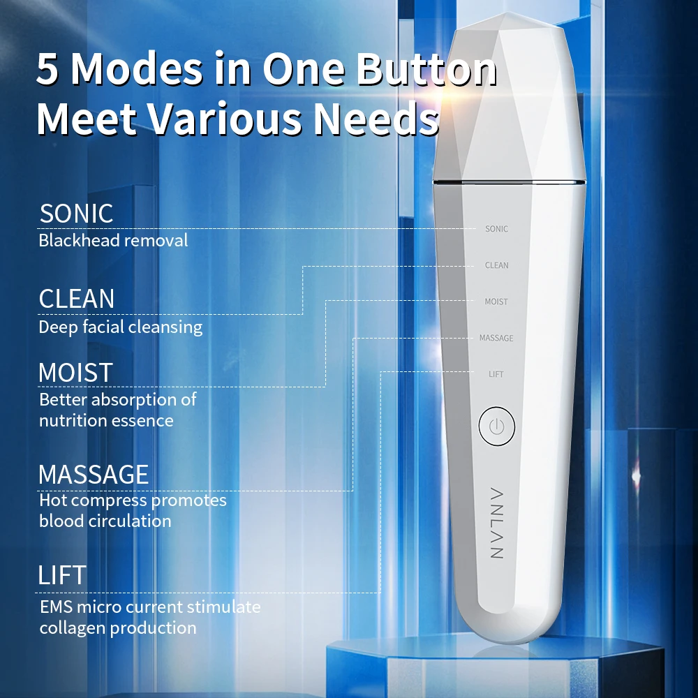 Facial Scrubber ANLAN Ultrasonic Skin Scrubber Ion Deep Face Cleaning 45℃ Heat EMS Facial Lifting Ultrasonic Cleaner Peeling Skin Care Device