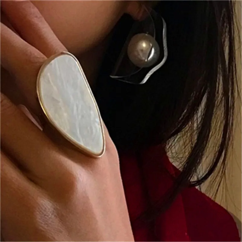 Adjustable Geometric Statement Ring For Women In Agate And Resin_voghion.com