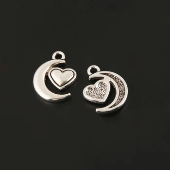 

50pcs Charms Moon And Star Heart Silver Color Pendant For DIY Metal Jewelry Making Findings Accessorie