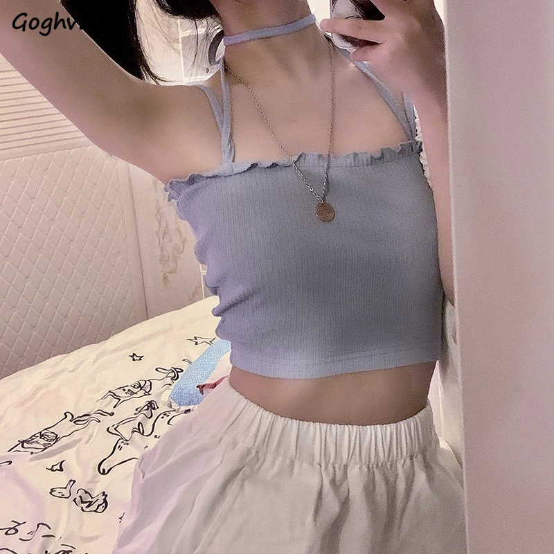 Camisoles женские летние трикотажные короткие топы с двойными бретельками на