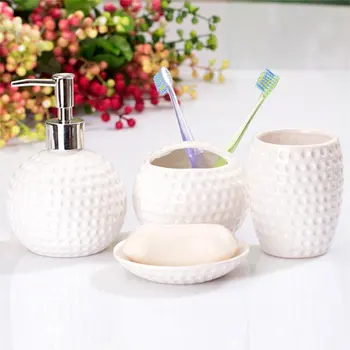 

Ceramic 4PCS Bathroom Accessories Set Soap Dish Cup Tumbler Toothbrush Dispenser Toothpaste Holder Shampoo Bottle Black White
