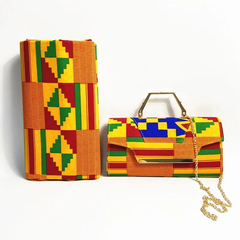 bag fabric African Kente Wax Fabric Shoes with women bag Pretty cotton bags and soft shoes matching set 36-45 hot selling A910-2 - Цвет: bag fabric