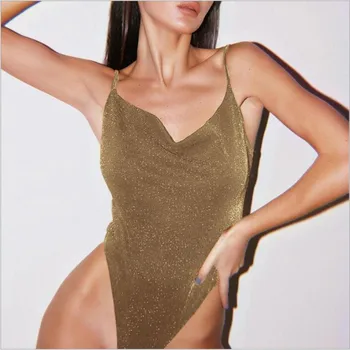 

2020 Shiny Sleeveless Bodycon Sexy Slip Bodysuit Spring Summer Women Fashion Streetwear Club Party Outfits