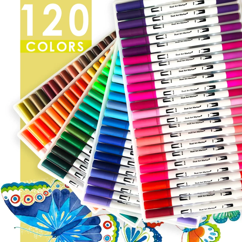120 цветов акварельные двойные кисти маркерные ручки наборы для окрашивания, рисования - Цвет: 120 Colors